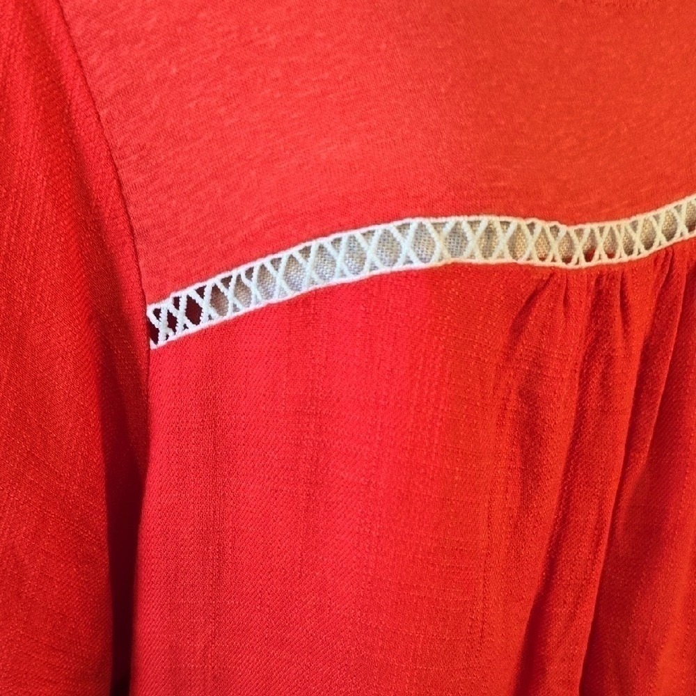 Umgee USA Red Bell Sleeve Lace Trim Peasant Tunic Blouse Top Large - Picture 4 of 7